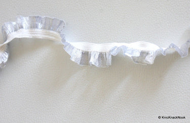 Wholesale Pleated Silver And White Tissue Ribbon Trim, Approx. 19mm wide